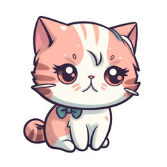 Angry cat sticker on transparent background drawn in kawaii style. Generative AI.