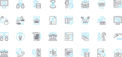 Linking linear icons set. Connection, Bond, Bridge, Nerk, Relationship, Association, Unity line vector and concept signs. Integration,Interconnectivity,Syndication outline illustrations