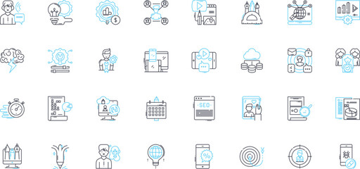 Fototapeta premium Visual art linear icons set. Impressionism, Abstraction, Realism, Surrealism, Expressionism, Minimalism, Pop art line vector and concept signs. Cubism,Pointillism,Fauvism outline illustrations