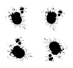 Full Vector Black Ink, Paint, Brush Abstract Splashes. Pen blot, splatter drawing, painting spray.