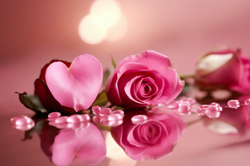 Fototapeta na wymiar Rose avec pétale en forme de coeur dans une ambiance romantique » IA générative