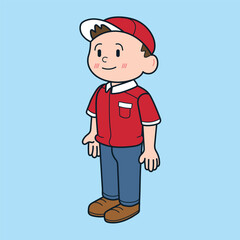 a cute delivery boy in red uniform, a courier in red uniform, courier boy vector 