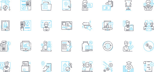 Peer-to-peer commerce linear icons set. decentralization, collaboration, sharing, trust, community, nerk, bartering line vector and concept signs. economy,direct,non-hierarchical outline illustrations