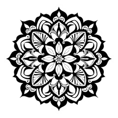 Floral Mandala Pattern Vector Black and White Design