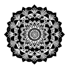 Floral Mandala Pattern Vector Black and White Design