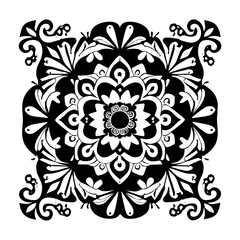 Floral Mandala Pattern Vector Black and White Design