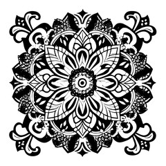 Floral Mandala Pattern Vector Black and White Design