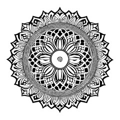 Floral Mandala Pattern Vector Black and White Design