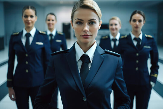 Team of flight attendants. Generative AI