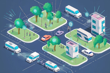 Fototapeta na wymiar Smart car, Autonomous self-driving mode vehicle in city road concept with graphic sensor radar signal system and internet connect. 5G Generative AI.