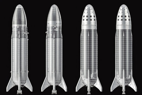 Spaceships and rockets, shuttles set, realistic illustration isolated. Generative AI.