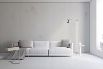 interior cushion comfortable modern concrete wall loft style stylish white contemporary trendy floor. Generative AI.