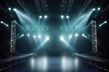 Fototapeta na wymiar Stage lights, free stage, concerrt stage. Generative AI