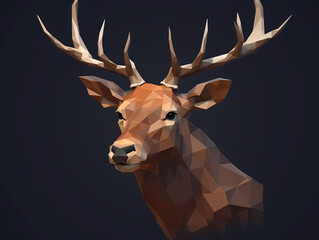 Portrait of deer in low poly style against a dark background, AI generated