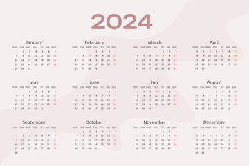 2023 Calendar Planner Template. Vector layout of a wall or desk simple calendar with week start monday. Calendar grid in pink color for print