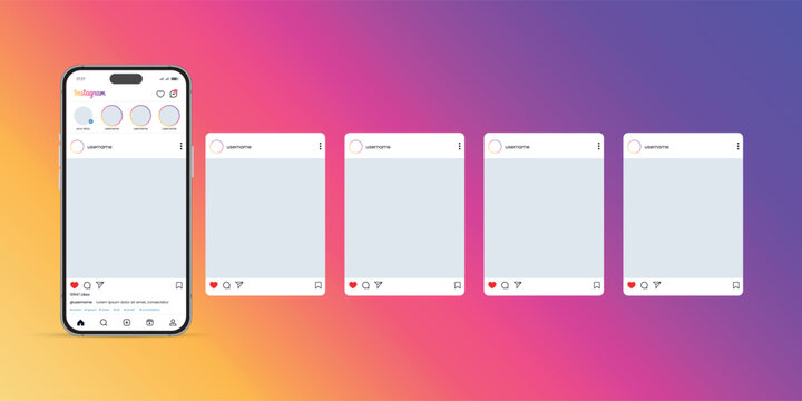 Instagram carousel or slide pages interface post vector mockup