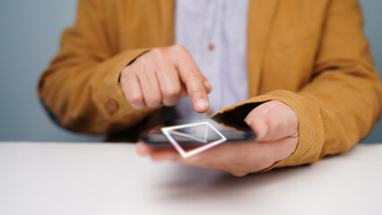 Businessman texting on smartphone communication and technology concepts