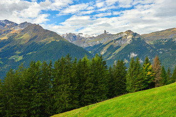 Mountain landscape near Wengen village in Switzerland.