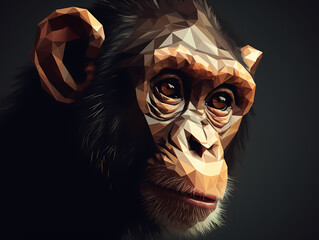 Monkey portrait in low poly style, AI generated