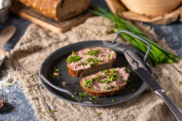 Delicious pate on homemade bread - 597141966