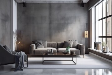 interior background room decoration couch scandinavian sofa stylish pillow wall. Generative AI.