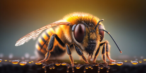 Macro photography bee animal created using Generative AI tools
