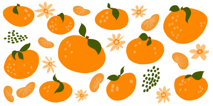 Set of tangerines. Element for design.
 Flat  design