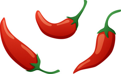Three red hot chili peppers isolated on white