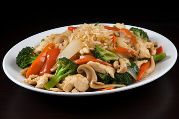 Chicken and vegetable stir fry with rice generative AI