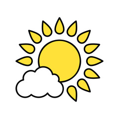 Cloudy sun weather icon. Stylized element with black outline isolated on white background.