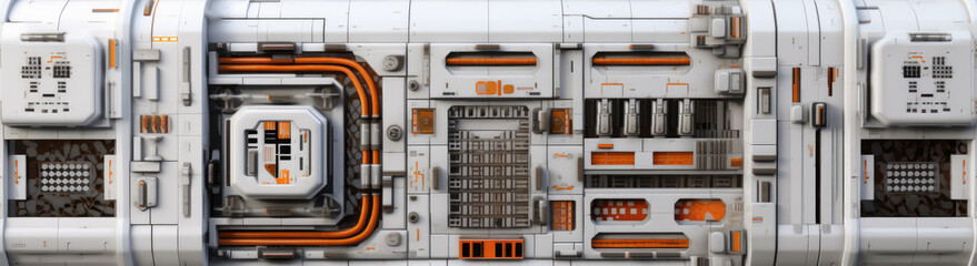 Scifi cyber space age material multifunctional background wall .Sci-fi facility. space station. shielded mechanism. scifi space ship. sci-fi hand edited AI. 