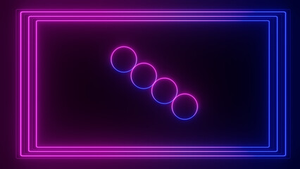 3d render, abstract neon background with fluorescent square border circle rings
