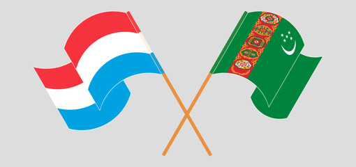 Crossed flags of Luxembourg and Turkmenistan. Official colors. Correct proportion