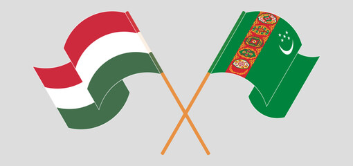 Crossed flags of Hungary and Turkmenistan. Official colors. Correct proportion