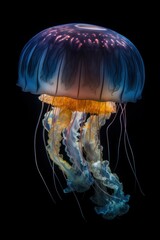 Stunning photograph of a translucent jellyfish in the deep ocean, showcasing its unique and otherworldly beauty. Created with generative A.I. technology.
