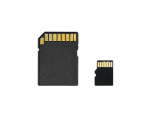 Close up back of micro sd or memory card and adapter isolated, png file element.