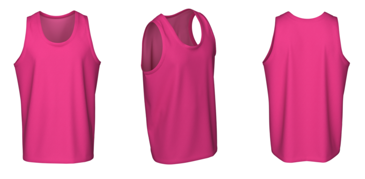 Tank Top - Pink, template, from three sides, isolated on white background