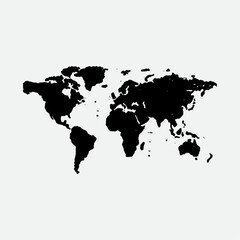 world map vector icon silhouette, black World map design cartoon illustrations for background.