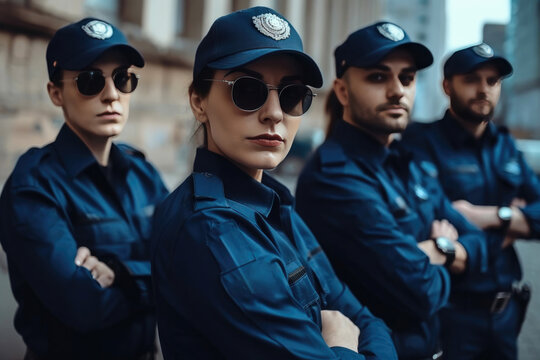 Police officer and his team. Generative AI
