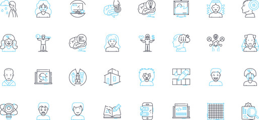 Social justice linear icons set. Equality, Fairness, Inclusion, Compassion, Freedom, Empathy, Humanity line vector and concept signs. Dignity,Respect,Tolerance outline illustrations