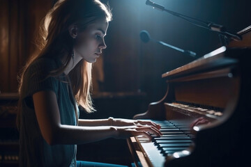 Girl playing piano. Generative AI