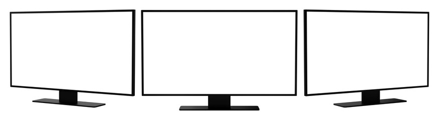 Television TV mockup isolated with transparent screen png in different viewing angles	
