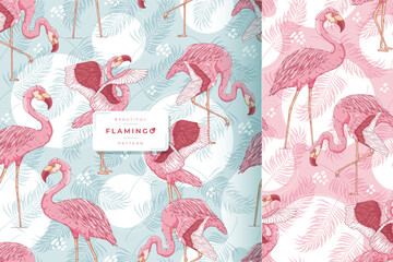 hand drawn exotic flamingo pattern collection © ayunannas
