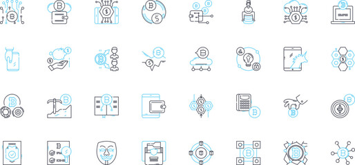 Quantum computing linear icons set. Quantum, Superposition, Entanglement, Qubit, Decoherence, Interference, Bell line vector and concept signs. Algorithm,Photon,Bell?s Theorem outline illustrations