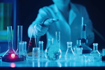 scientist work at Laboratory room, doctor, science research concept, test tube on blue background