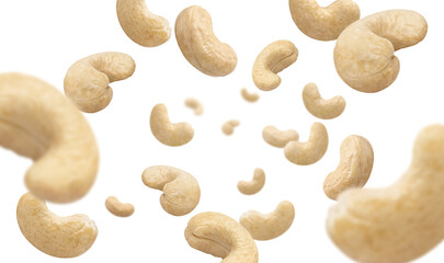 Flying delicious cashew nuts, cut out