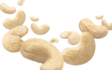 Flying delicious cashew nuts, cut out