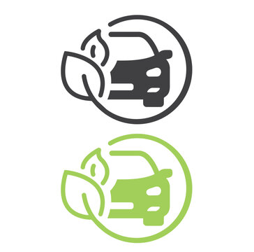 Eco car logo template. Green car icon. Green leaf and car sign.