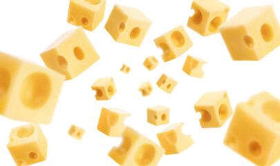 Flying delicious cheese cubes cut out