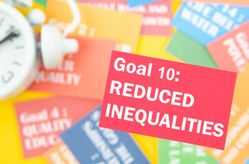 The Goal 10 : Reduced Inequalities. The SDGs 17 development goals environment. Environment...